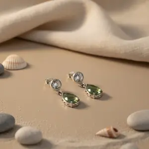 Boucles d'oreilles pendantes en améthyste verte pour femmes en argent sterling, bijoux de mode - Product Image 2