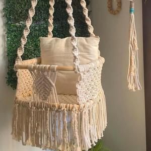 Golden Macrame Baby <b>Swing</b> Bed Portable and Foldable Cotton Hammock for Bedroom Garden and Outdoor Use - Product Image 1