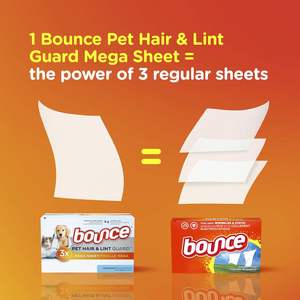 Feuilles de séchage Bounce Mega pour linge et tissus, anti-poils d'animaux et anti-bouloches, adoucissant textile avec 3X anti-poils, non parfumé - Product Image 2