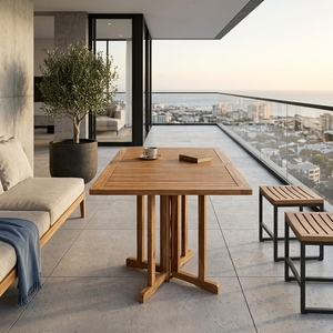 Natural Teak Wood Rectangular Folding <b>Outdoor</b> Garden <b>Table</b> Drop Leaf Slatted Patio Dining <b>Table</b> Setup Decor Pure Art Design - Product Image 2
