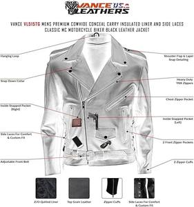 Chaqueta de Cuero para Motociclista MC, de Cuero Vacuno Premium para Hombre, Formal, con Forro Aislante, Cordones Laterales, para Portar Armas Ocultas - Product Image 4