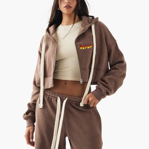 Sweat à capuche coupe ample avec fermeture éclair 100% coton French Terry pour femmes sur mesure Long cordon de serrage Couleur unie Sweat à capuche respirant - Product Image 4