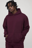 Set Hoodie Pria Ukuran Besar Bahan Polyester/Katun Tebal Kasual Solid Bernapas Berlapis Fleece 345 GSM untuk Musim Dingin
