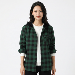 Camisa de Franela a Cuadros con Capucha para Hombre, Verde y Negro, Casual, Manga Larga, Corte Regular, para Otoño - Product Image 6
