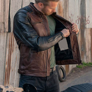 แจ็คเก็ตมอเตอร์ไซค์หนังแท้ ราคาดีที่สุด สำหรับผู้ชาย ผลิตตามสั่ง ขายออนไลน์ แจ็คเก็ตมอเตอร์ไซค์ผู้ชาย - Product Image 5