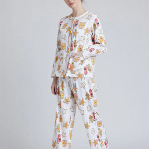 Vêtements de nuit en coton imprimé avec logo personnalisé pour femmes, robe de nuit, ensemble de pyjamas, vêtements de nuit respirants - Product Image 1