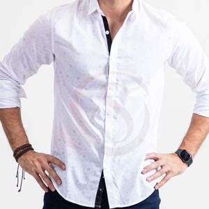 เสื้อเชิ้ตผู้ชายคอปกพับ แขนยาว พิมพ์ลายโลโก้ดิจิทัลตามสั่ง ผ้าผสมไหม/ฝ้าย ระบายอากาศได้ดี ทรงปกติ สวมใส่สบาย - Product Image 5