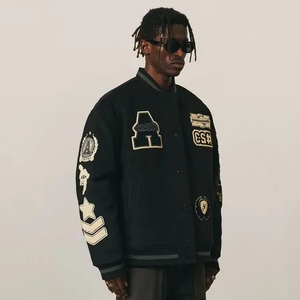 Blouson aviateur vintage pour homme, manteau ample à broderie floquée pour le printemps et l'automne en peau de mouton, nouvelle veste de baseball pour homme - Product Image 3