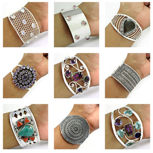 Blue Fire White Rainbow Moonstone <b>Flower</b> Design Adjustable Cuff Bangle Solid 925 Sterling Silver Fine Bracelet Jewelry Wholesale - Product Image 5