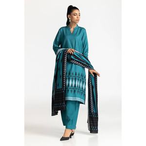 ชุดสูทผู้หญิง 3 ชิ้น ผ้าซาตินแจ็คการ์ดสีน้ำเงิน ตกแต่งกระดุม ความยาวระดับข้อเท้า ทรงปกติ เหมาะสำหรับใส่ทำงานหรือในช่วงฤดูร้อน - Product Image 4