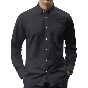 Kaki gris 100% coton hommes décontracté à manches longues Satin chemise personnalisée grande taille support haut lâche revers couleur unie chaud hiver - Product Image 3