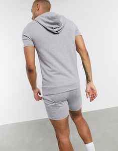 ชุดวอร์มสั้นและมีฮู้ดสำหรับผู้ชายชุดวิ่งจ็อกกิ้งเสื้อ100% ผ้าฟลีซซับใน2ชิ้น - Product Image 4