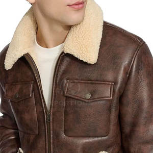 Veste en cuir et fourrure avec logo personnalisé sur le devant, marque privée, écologique, respirante, veste d'hiver pour homme, taille adulte - Product Image 4