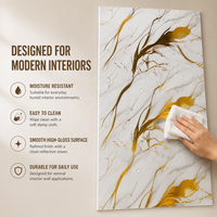 Panneau mural décoratif en PVC brillant effet marbre UV artistique or blanc MORLENX pour villas et hôtels de luxe