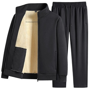 Survêtement hommes ensembles polaire épais à capuche marque décontracté survêtements hommes ensembles veste + pantalon chaud fourrure hiver sweat - Product Image 1