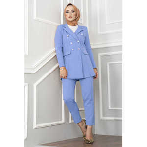 Baby Blue Handkerchief Collar Detail Hijab Set with <b>Button</b> Decoration - Product Image 3