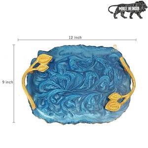 Plateau de service en résine à motif de feuilles de luxe Vintage exclusif fait à la main poignée Durable pour assiettes à Dessert décoratives - Product Image 2