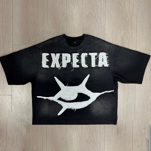 T-shirt en coton personnalisé 300GSM pour hommes T-shirt court Boxy surdimensionné avec col en O Broderie en détresse Streetwear - Product Image 1