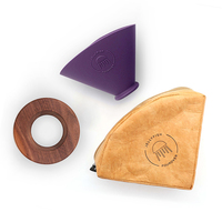 Ensemble de filtres à café pliables portables en silicone de qualité alimentaire et bois de noyer, grande capacité, incassable, écologique