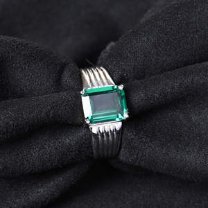 NOVAMART Fine Buy Premium 925 Pure Sterling <b>Silver</b> <b>Rings</b> for <b>Men</b> Rhodium Plated Emerald Cut Geometric Pattern Featuring Zircon P - Product Image 2