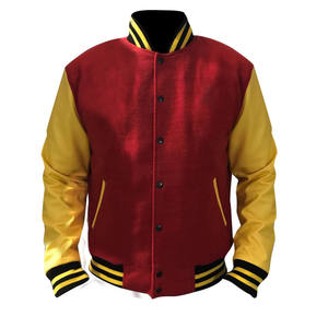 Chaqueta Letterman de lona recubierta cálida de primavera personalizada para hombres con parches completamente bordados de longitud regular - Product Image 1