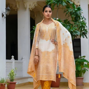 Women's Exquisite Fancy Handwork <b>Kurti</b> with Designer Bottom and Elegant Dupatta Set Premium Ready to Wear Ethnic Ensemble - Product Image 1