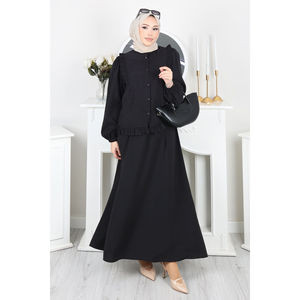 Ensemble 2 pièces noir boutonné avec détail volanté – Tailles XS/S – Haut et jupe - Product Image 1