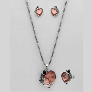 Ensemble de bijoux fins Kriaa, pendentif plaqué argent avec pierre autrichienne rose, pour soirée, 1109701B - Product Image 1
