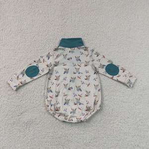 Combinaison pour bébés garçons, automne-printemps, vert gingham, imprimé poisson, poche, manches longues, combinaison une pièce pour un usage quotidien en plein air - Product Image 4