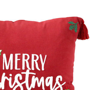 Embroidered Red color 18 * 18 Inch Throw Cotton <b>Christmas</b> Customized <b>Cushion</b> Cover for Hot Sale - Product Image 3