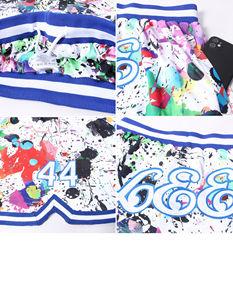 Authentique short de basket-ball personnalisé blanc-royal 3D motif graffiti fermeture à la taille élastique taille moyenne décontracté tricoté respirant - Product Image 2