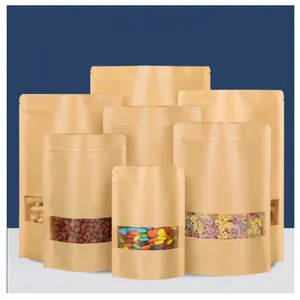 Personalizado pendurado kraft papel selado saco biodegradável packagingbag alimentos doces carne seca embalagens de alimentos kraft papel zipper saco