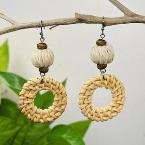Été Nouveau Design Classique Folk Art Bois Paille Tresse Goutte Géométrique Boucles d'Oreilles Vacances Mariage Style Rural Osier Artisanat - Product Image 3