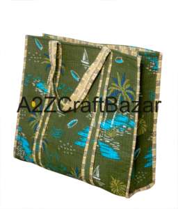 Sac fourre-tout en coton 100 % écologique, grand sac de shopping matelassé, imprimé floral en blocs, lavable, pour les voyages et l'usage quotidien - Product Image 3