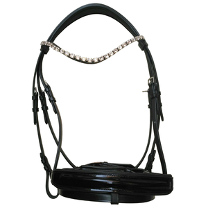 Bride de cheval anatomique de cheval en cuir teint par tambour végétal de qualité supérieure avec muserolle en cuir verni/équipement de cheval - Product Image 1