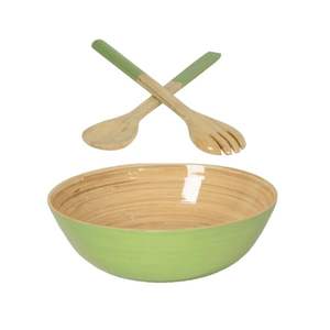 Juego de ensaladeras de bambú hilado hecho a mano con cuchara de varios colores para cocina hecho en Vietnam al por mayor - Product Image 1