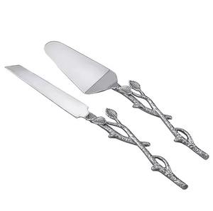 Serveur de gâteau en métal martelé avec poignée décorative Serveur de gâteau et couteau à gâteau en acier inoxydable argenté - Product Image 6