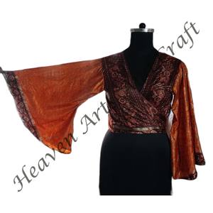 Camiseta India sin mangas hecha a mano para mujer, ropa de playa de verano con cuello en V, Top corto de tamaño libre, manga de campana, ropa informal de fiesta informal - Product Image 6