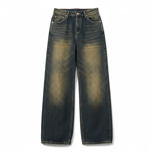 Jean baggy en denim de haute qualité pour homme, coupe large et droite, design unisexe, style hip-hop, brodé, lavable, le meilleur streetwear - Product Image 1