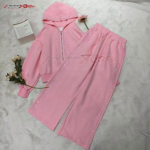 Rhinestone Embellished Women <b>Tracksuit</b> With Full Front Zip And Modern Slim Fit Premium Women Rhinestone <b>Tracksuit</b> - Product Image 4