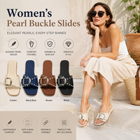 2026 Élégantes Sandales Plates pour Femmes à Boucle Perle, en TPR et PU, Mode Été, Chaussures de Plage, Vente en Gros Usine