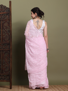 Bharat Chikan udhyog แท้ georgette chikankari ปักด้วยมือย่นฟรี Saree เลื่อมตัด Dana ทำงาน Viscose unstitched - Product Image 6