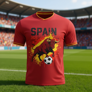 Maglietta Promozionale Unisex per Tifosi di Calcio Spagna 2026 WC, T-Shirt Rossa e Gialla con Grafica per il Giorno della Partita - Product Image 3