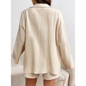 Couleur unie décontracté ample pantalons courts ensembles pour femmes 2024 élégant été femmes deux pièces costume ensemble complet femme tenue vêtements - Product Image 2