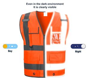 Gilet de sécurité réfléchissant haute visibilité 100 % polyester avec fermeture éclair, couleur et logo personnalisables, écologique pour les tenues de travail estivales (vente en gros) - Product Image 4