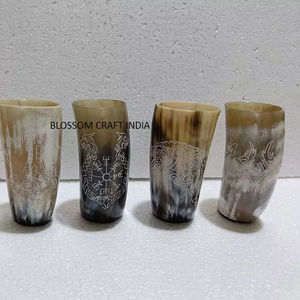 New Collection Floral Engraved Agate Buffalo Cow <b>Horn</b> Cup Polished Nautical <b>Viking</b> <b>Horns</b> Animal Glass Carvings Floral Blossom - Product Image 2
