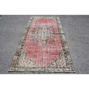Turkish 4.4x8.2 ft Rug, Vintage Rug, <b>Red</b> Patchwork <b>Wool</b> Rug - Product Image 1