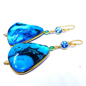 Plata brillante de Ley 925 Chapado en oro Crisomalaquita Piedra preciosa Classic Ladies Wear Pendientes colgantes - Product Image 5