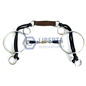 Bleu doux fer cheval mors allemand argent chien os rouleau gourmette Gag cuir qualité équestre Liberta international - Product Image 5