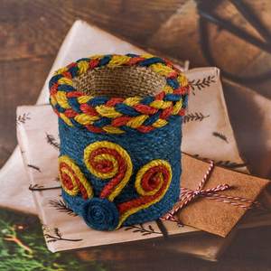 Support à stylos en jute fait main, design Art Déco écologique, forme ronde, organisateur de bureau - Product Image 5